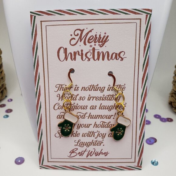 Hand Made Earrings Christmas Mittens - Picture 1 of 1